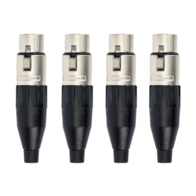 Kit 4 Conectores Amphenol XLR Fêmea AC3F 3 Polos Preto
