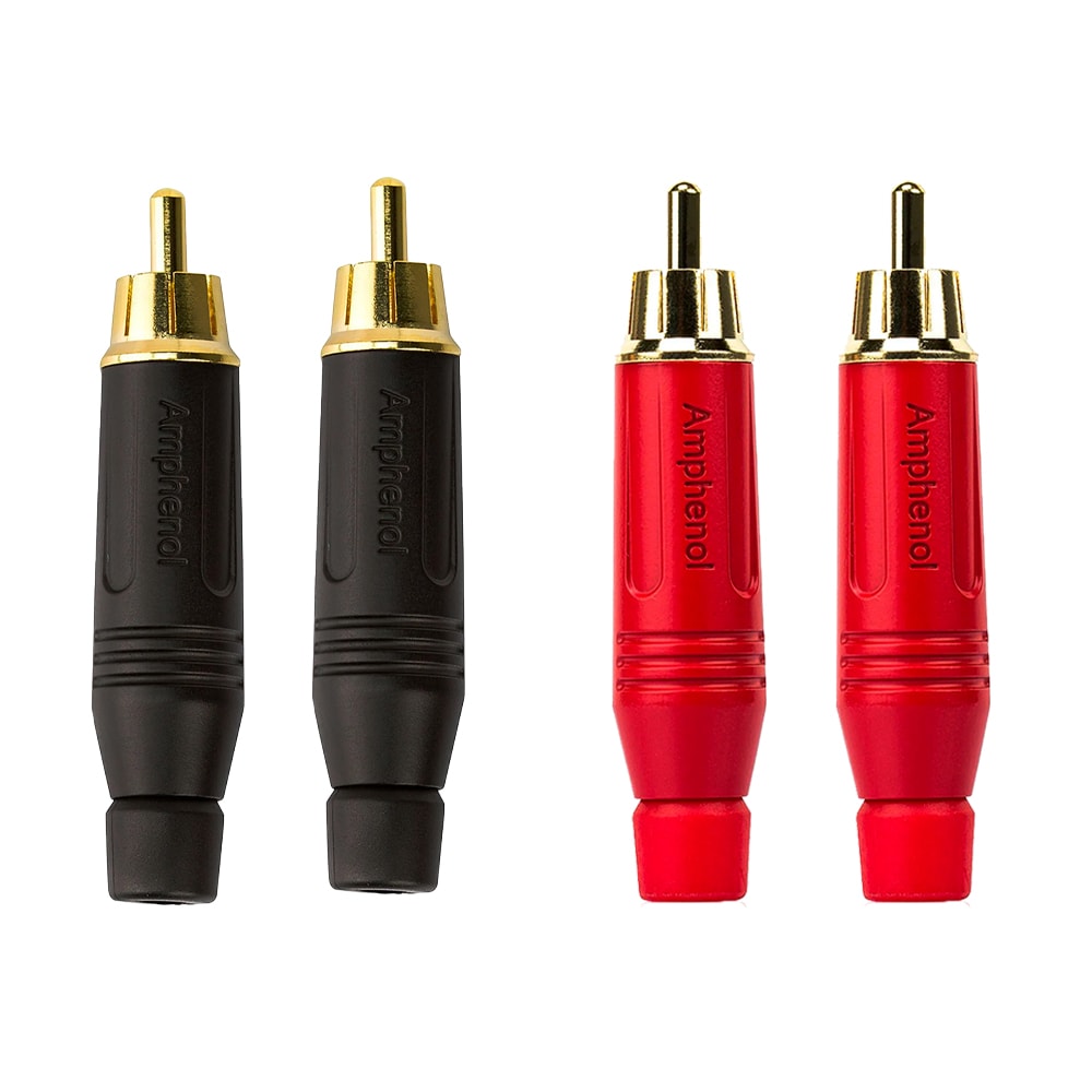 Kit 4 Conectores RCA Macho Amphenol ACPR Banhado a Ouro Profissional – 2 Vermelhos + 2 Pretos 