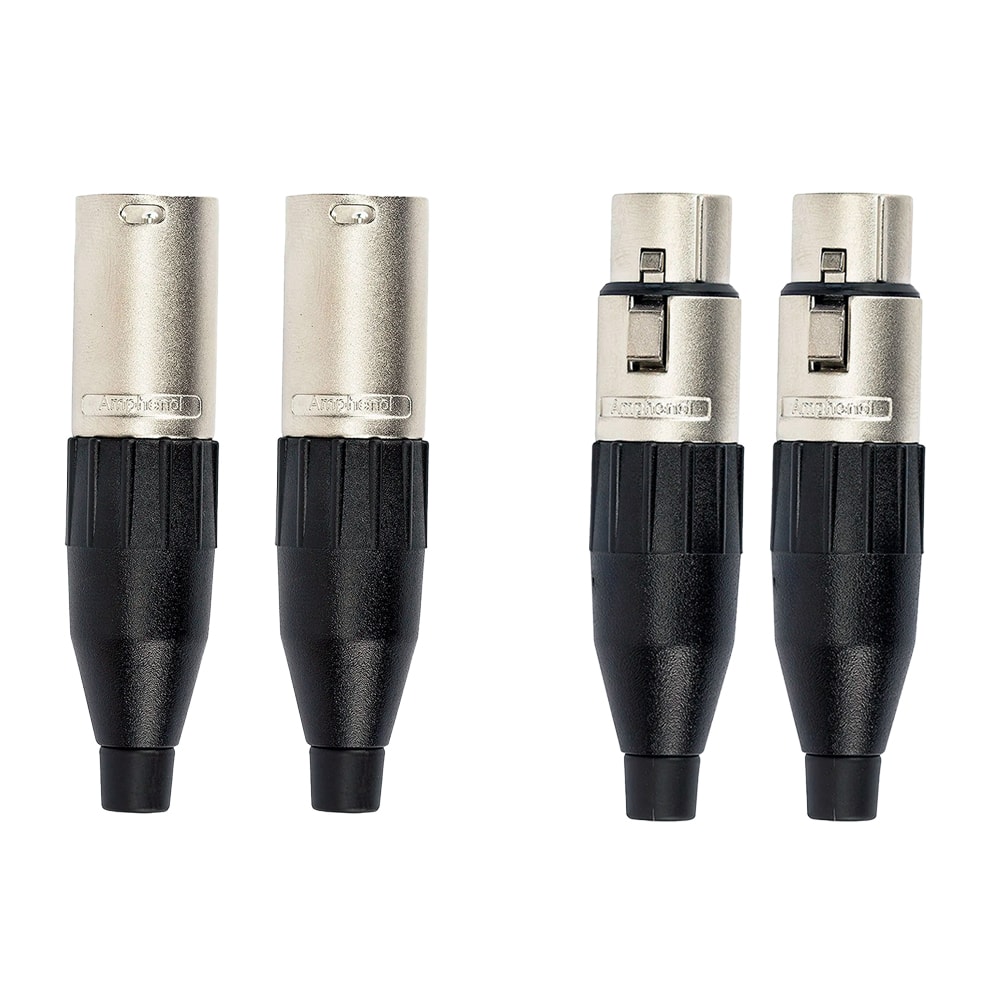 Kit 4 Conectores XLR 3 Polos Amphenol 2 AC3F Fêmea + 2 AC3MM Macho Profissional