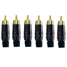 Kit 6 Conectores Amphenol RCA Macho ACPL CBK Preto Banhado a Ouro Profissional