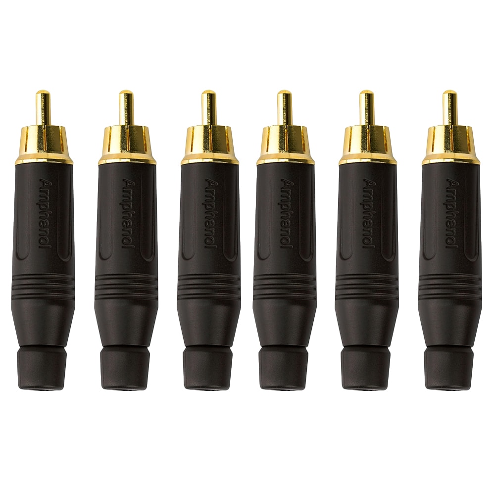 Kit 6 Conectores Amphenol RCA Macho ACPR BLK Preto Banhado a Ouro Profissional