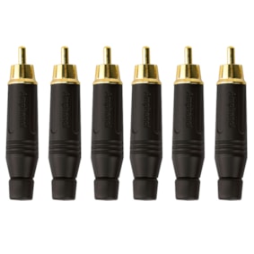 Kit 6 Conectores Amphenol RCA Macho ACPR BLK Preto Banhado a Ouro Profissional