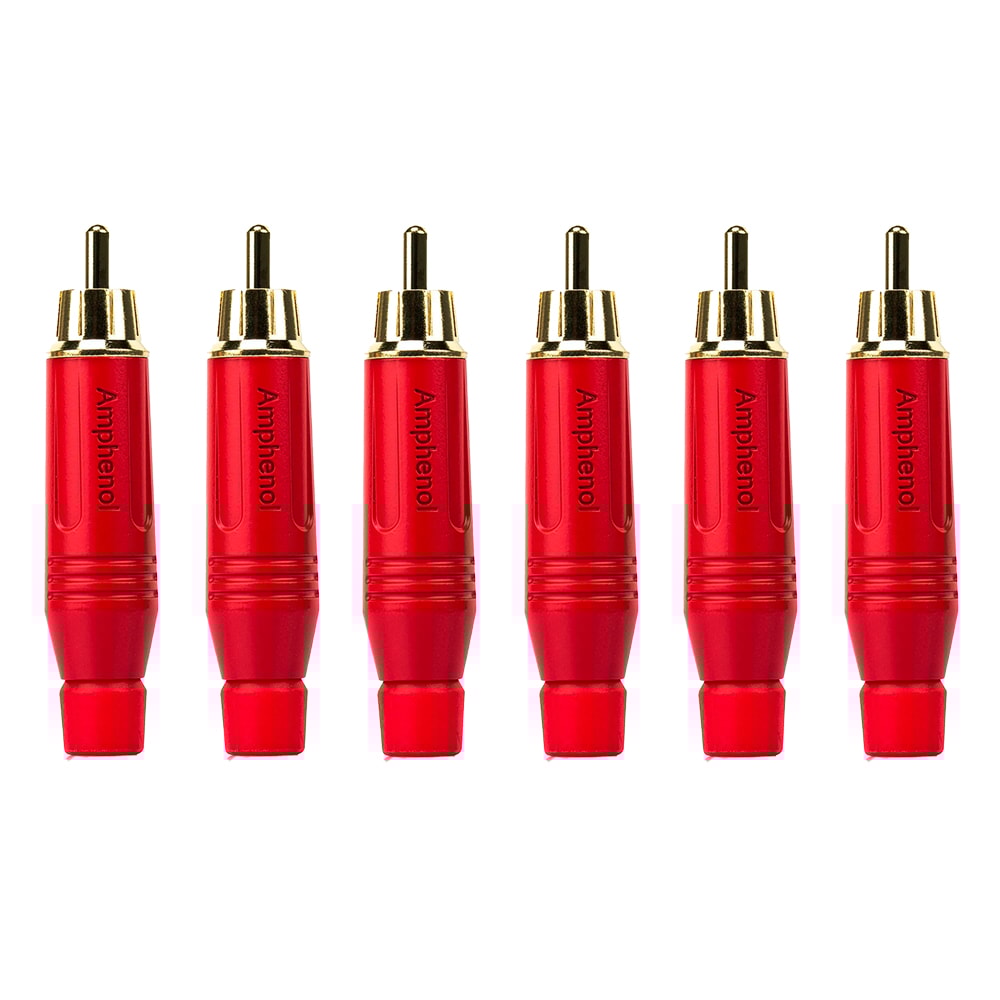 Kit 6 Conectores Amphenol RCA Macho ACPR RED Banhado a Ouro Profissional