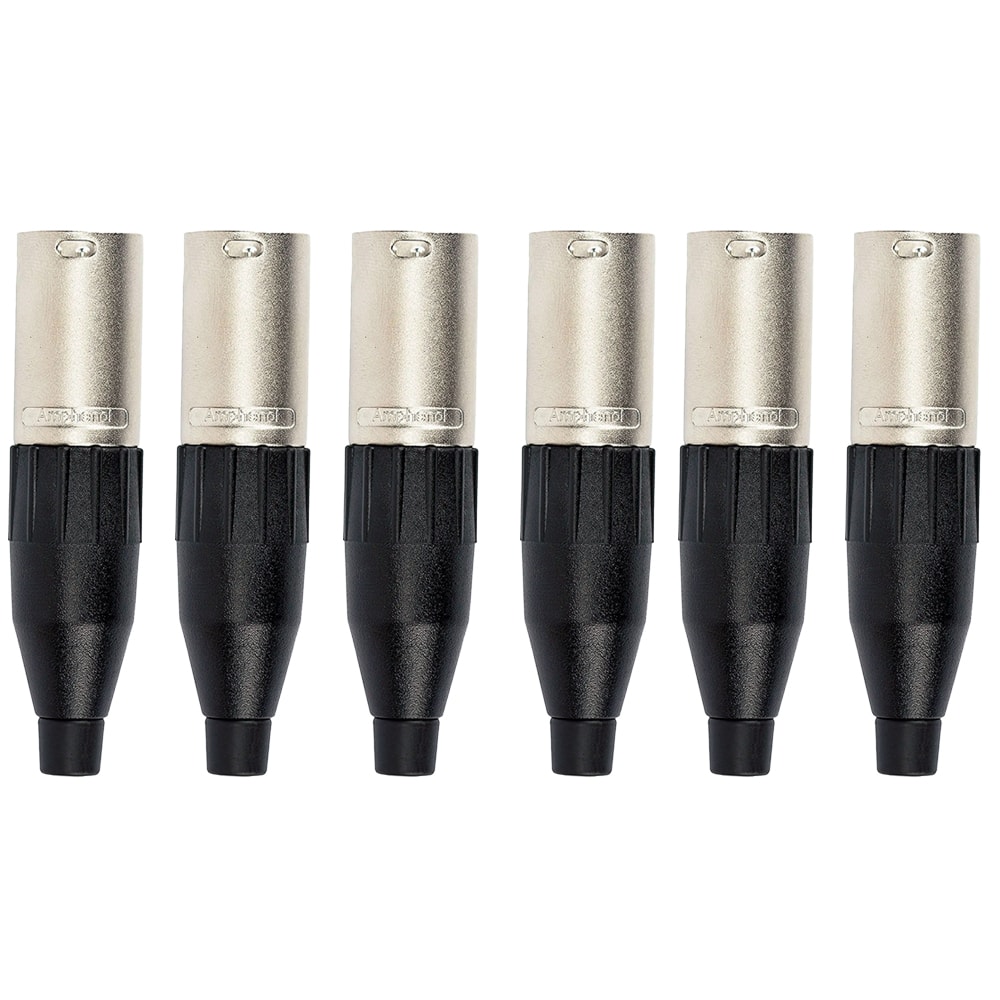 Kit 6 Conectores Amphenol XLR Macho AC3MM 3 Polos Preto 