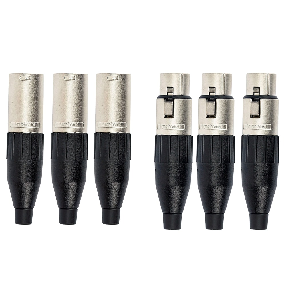 Kit 6 Conectores XLR 3 Polos Amphenol 3 AC3F Fêmea + 3 AC3MM Macho Profissional