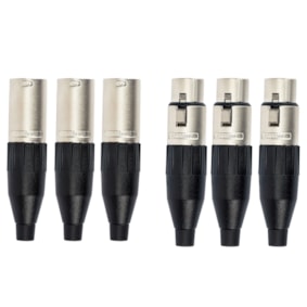 Kit 6 Conectores XLR 3 Polos Amphenol 3 AC3F Fêmea + 3 AC3MM Macho Profissional
