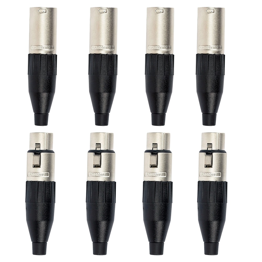 Kit 8 Conectores XLR 3 Polos Amphenol 4 AC3F Fêmea + 4 AC3MM Macho Profissional