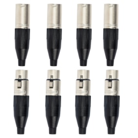Kit 8 Conectores XLR 3 Polos Amphenol 4 AC3F Fêmea + 4 AC3MM Macho Profissional
