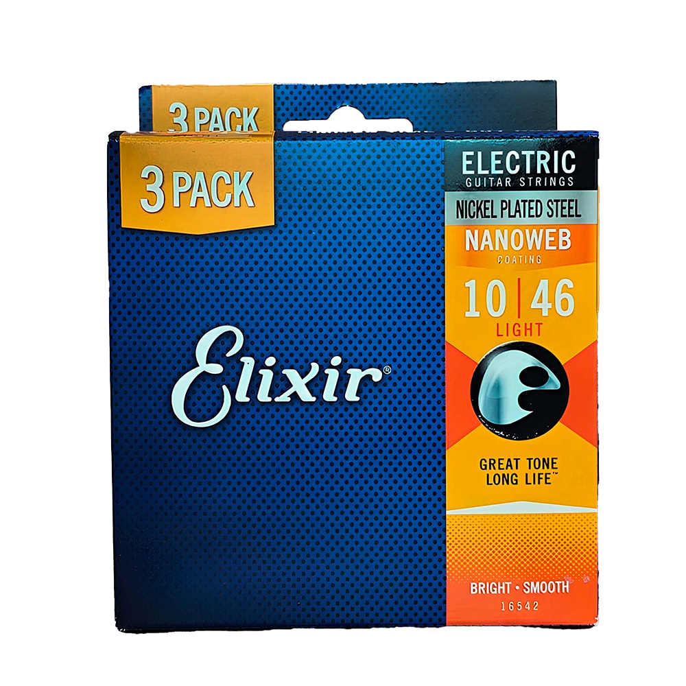 Kit C/ 3 Encordoamento Elixir P/ Guitarra Light Nanoweb 0.010 3 6 Cordas 16542X 