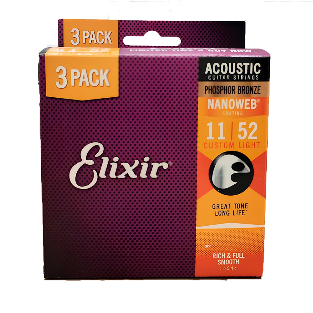 Kit C/ 3 Encordoamentos Elixir Violão Phosphor Bronze Super Light 0.011 6 Cordas  16544X
