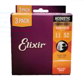 Kit C/ 3 Encordoamentos Elixir Violão Phosphor Bronze Super Light 0.011 6 Cordas  16544X