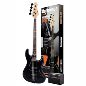Kit Contrabaixo Rockwave RBK400 BK Preta Passivo +Mini Amp + Acessórios