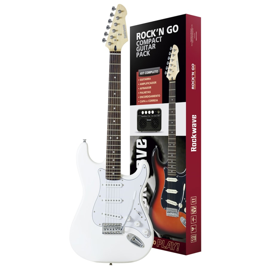 Kit Guitarra Rockwave RGK50 Branca Stratocaster +Mini Amp + Acessórios