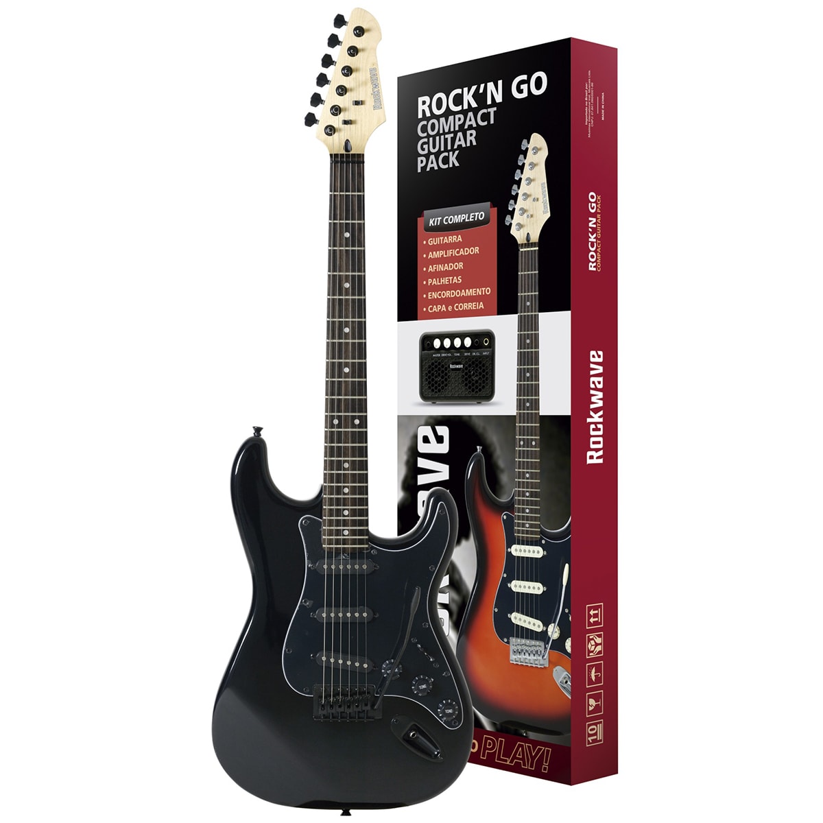 Kit Guitarra Rockwave RGK50 Preta Stratocaster +Mini Amp +