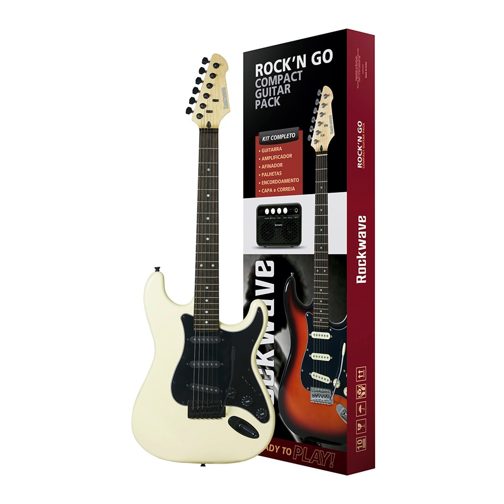 Kit Guitarra Rockwave RGK50IV Ivory Stratocaster +Mini Amp + Acessórios