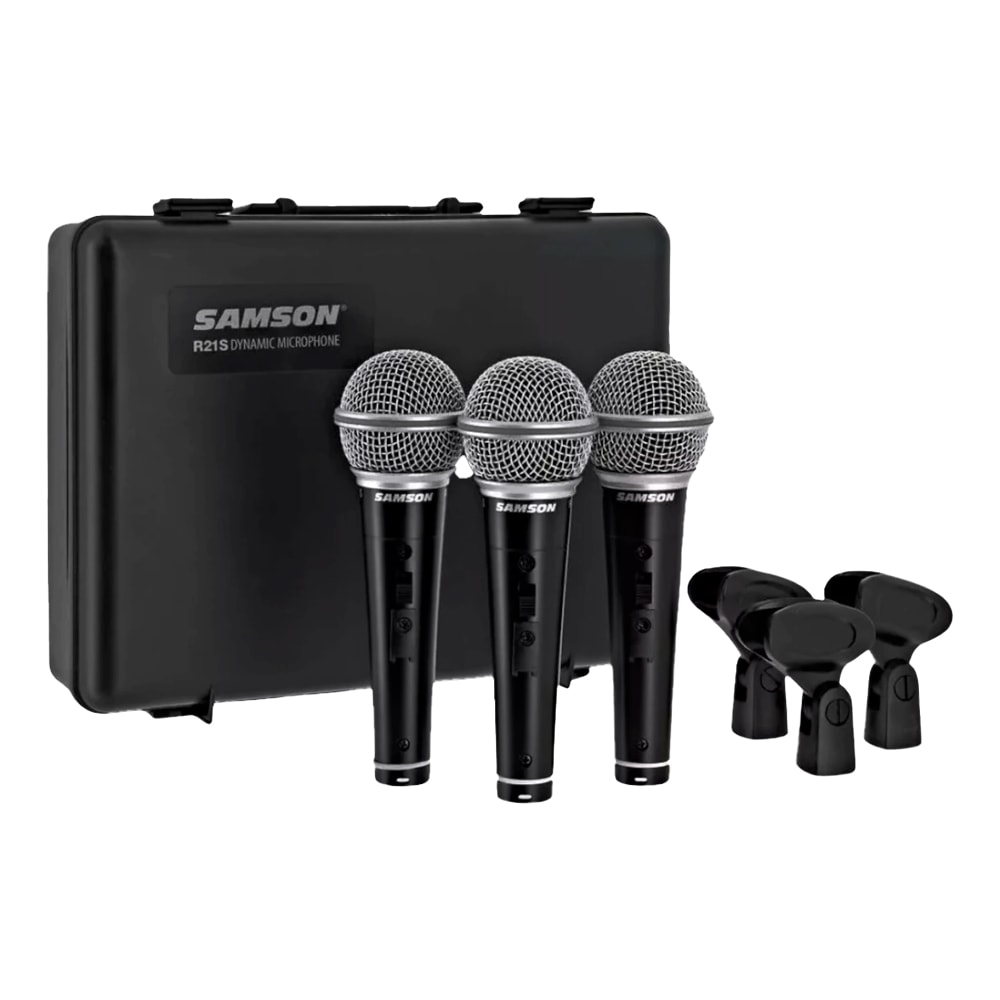 Kit Microfones Samson R21S3 Cardioide Dinâmico Chave On-Off 3 Unidades