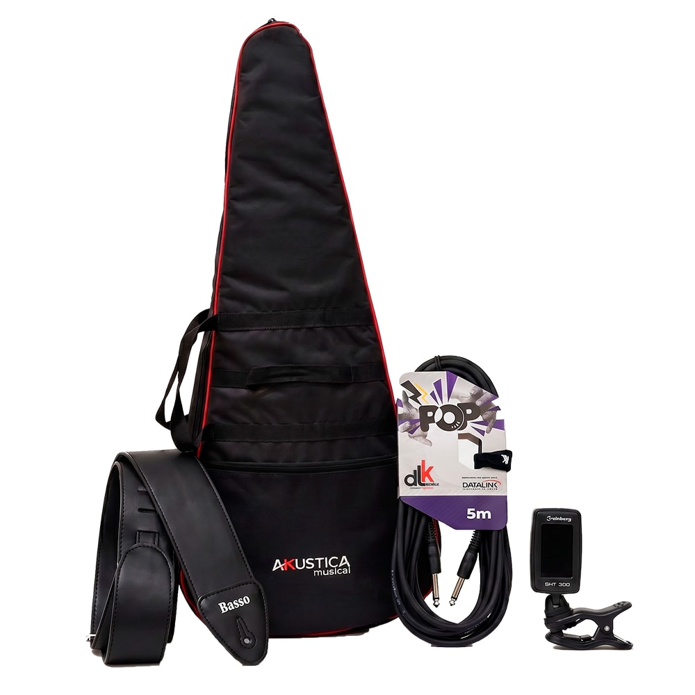 Kit Premium Acessórios Guitarra Bag + Afinador + Correia + Cabo 