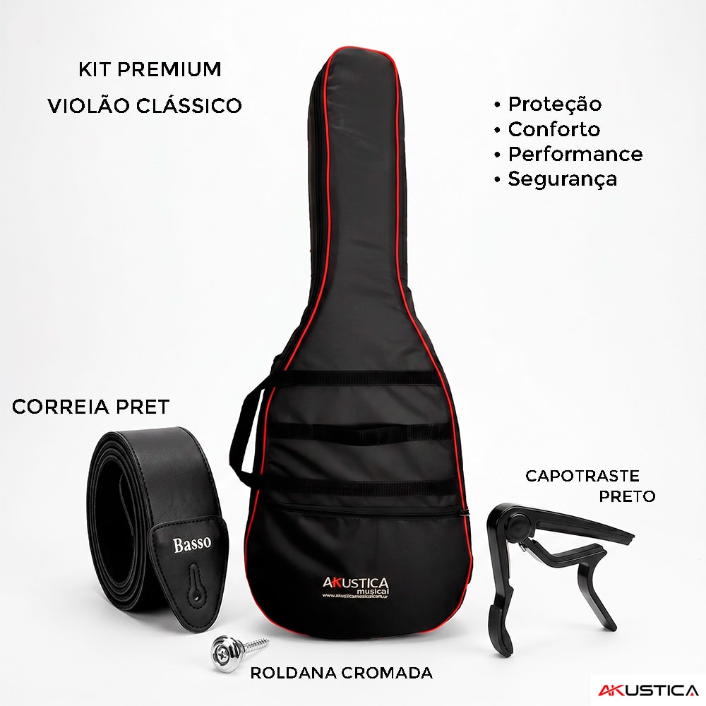 Kit Premium Acessórios Violão Clássico Bag + Capotraste + Roldana + Correia