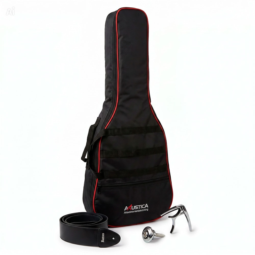 Kit Premium Acessórios Violão Folk Bag + Capotraste + Roldana + Correia