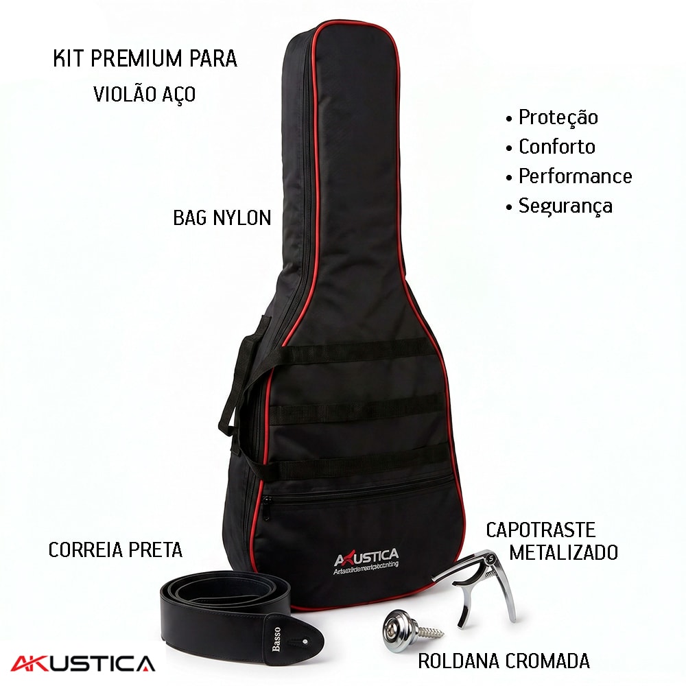 Kit Premuim Acessórios Violão Clássico Aço Bag + Capotraste + Roldana + Correia