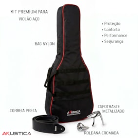 Kit Premuim Acessórios Violão Clássico Aço Bag + Capotraste + Roldana + Correia
