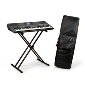 Kit Teclado Yamaha Arranjador PSR-E483 + Bag Estofada + Suporte Em X ST300