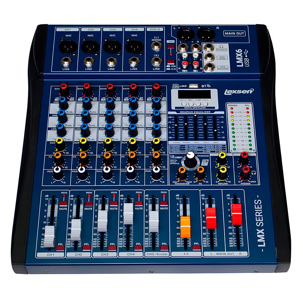 Mesa Analógica Lexsen LMX6 De 6 Canais C/ Efeitos e Bluetooth