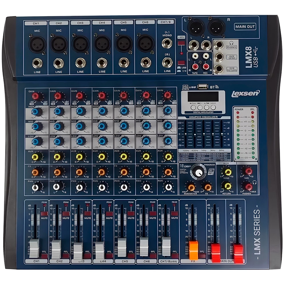 Mesa Analógica Lexsen LMX8 De 8 Canais C/ Efeitos e Bluetooth