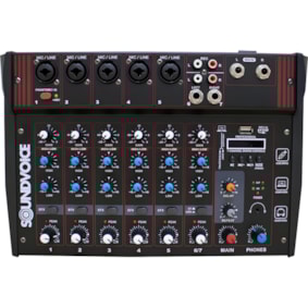 Mesa de Som Amplificada Soundvoice MA700 Classe D De 7 Canais C/ Efeitos e Bluetooth