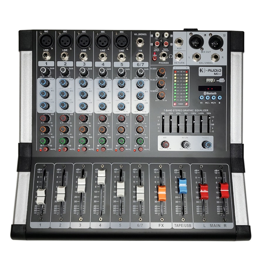 Mesa de Som Analógica K-Audio MI60 6 Canais Com Bluetooth e USB Mesa de Som Analógica K-Audio MI60 6 Canais Com Bluetooth e USB