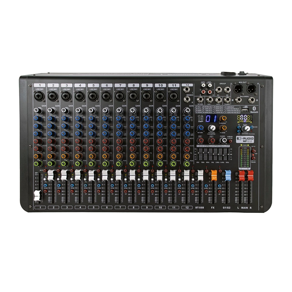 Mesa de Som Analógica K Audio MP12.2 de 12 Canais c/ Efeitos, USB e Bluetooth
