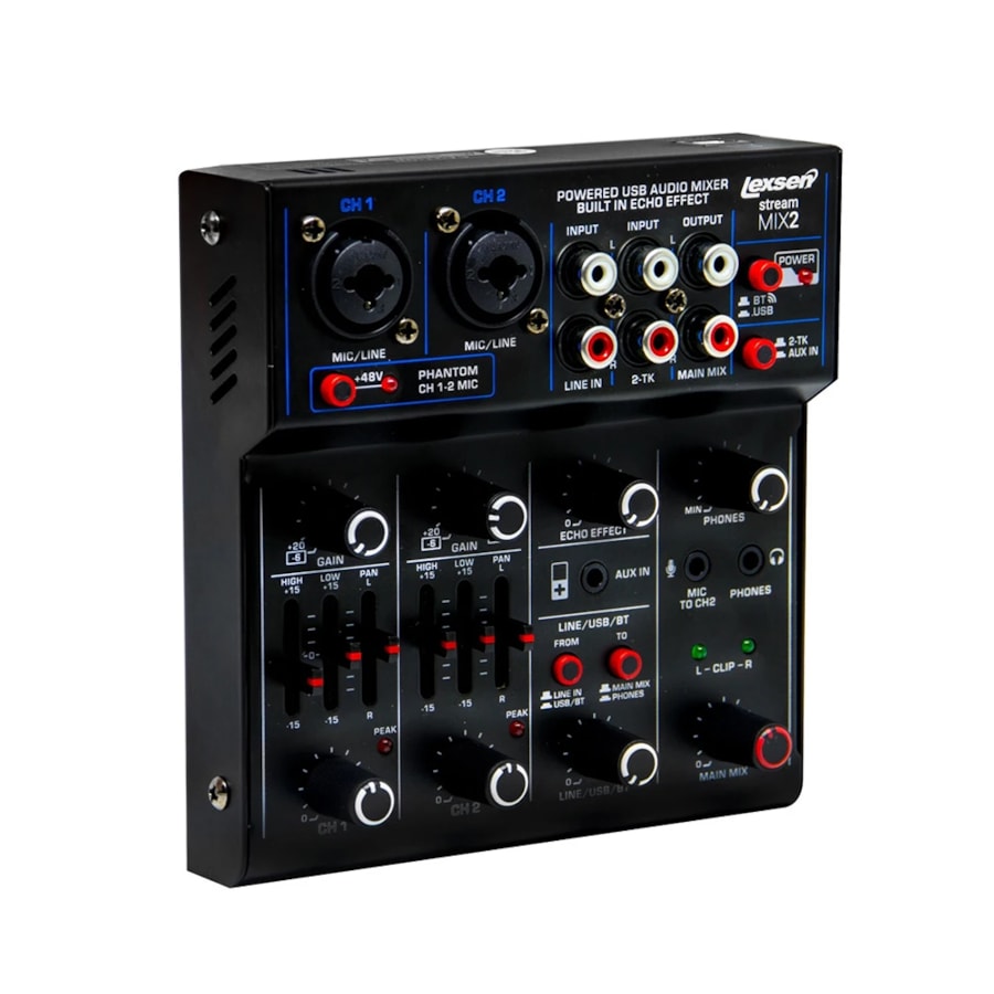 Mesa de Som Analógica Lexsen Stream Mix 2 de 2 Canais C/ Interface USB e Bluetooth Mesa de Som Analógica Lexsen Stream Mix 2 de 2 Canais C/ Interface USB e Bluetooth