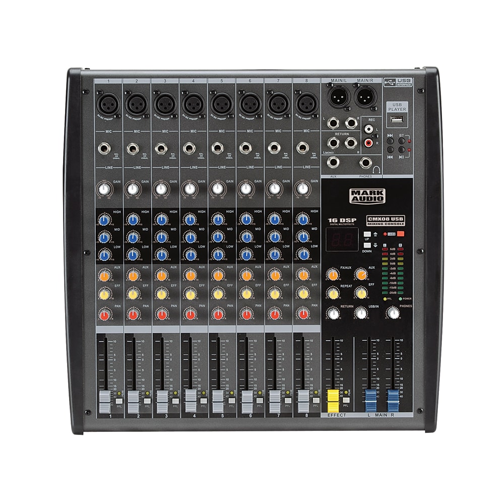 Mesa de Som Analógica Mark Audio CMX08 USB de 8 Canais com Efeitos e USB 