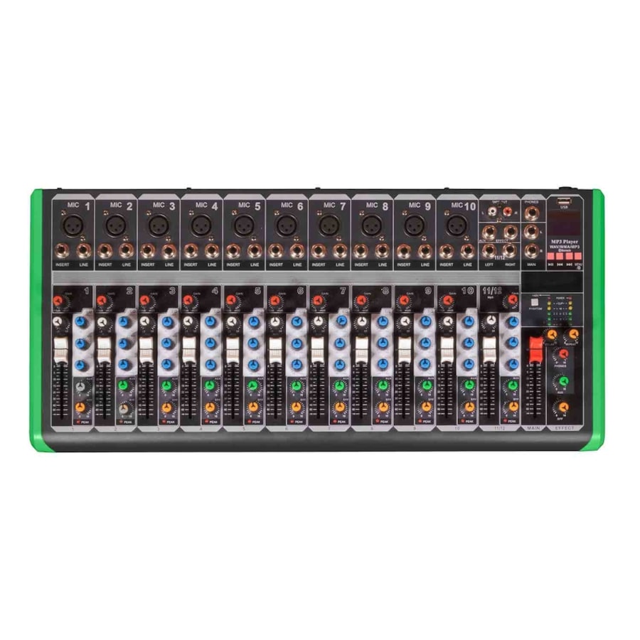 Mesa de Som Analógica Pro Bass Ultra Slim PM1624 de 12 Canais + USB + Bluetooth Mesa de Som Analógica Pro Bass Ultra Slim PM1624 de 12 Canais + USB + Bluetooth