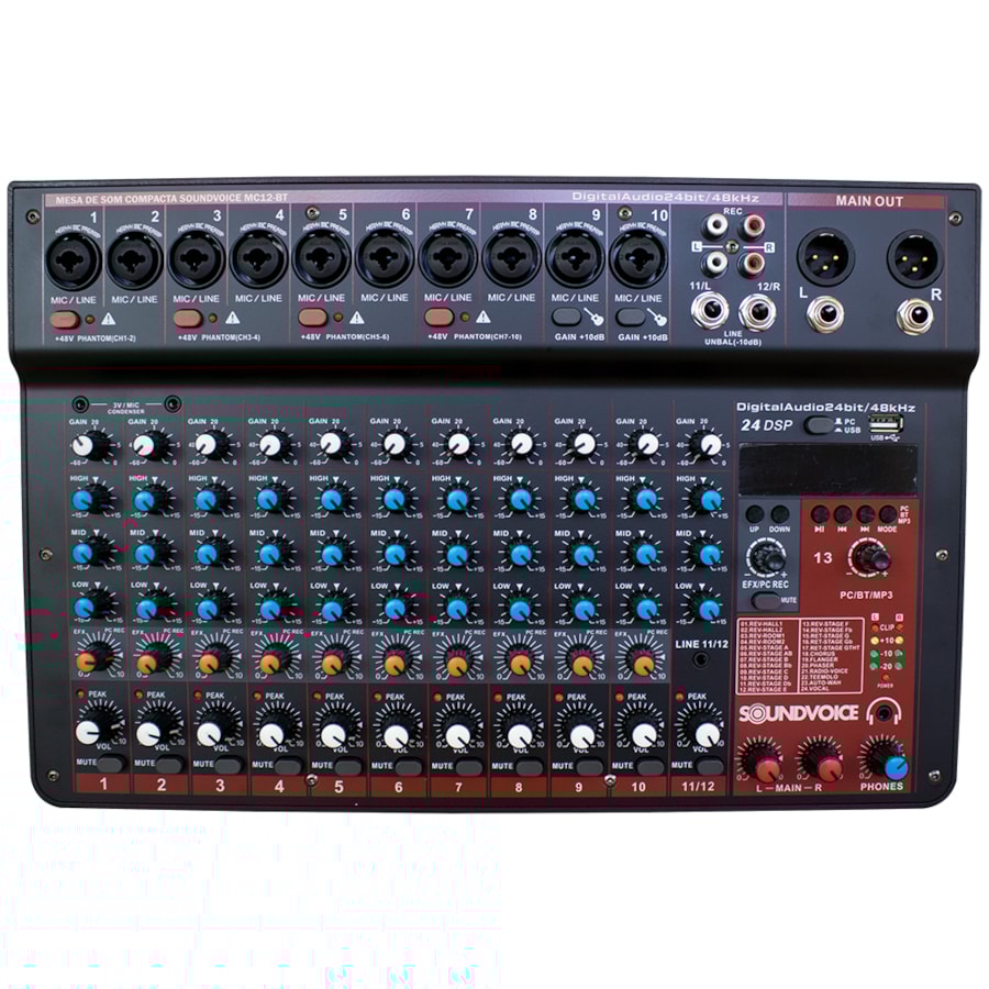 Mesa De Som Analógica Soundvoice MC12 BT De 12 Canais Com Efeitos e Bluetooth Mesa De Som Analógica Soundvoice MC12 BT De 12 Canais Com Efeitos e Bluetooth