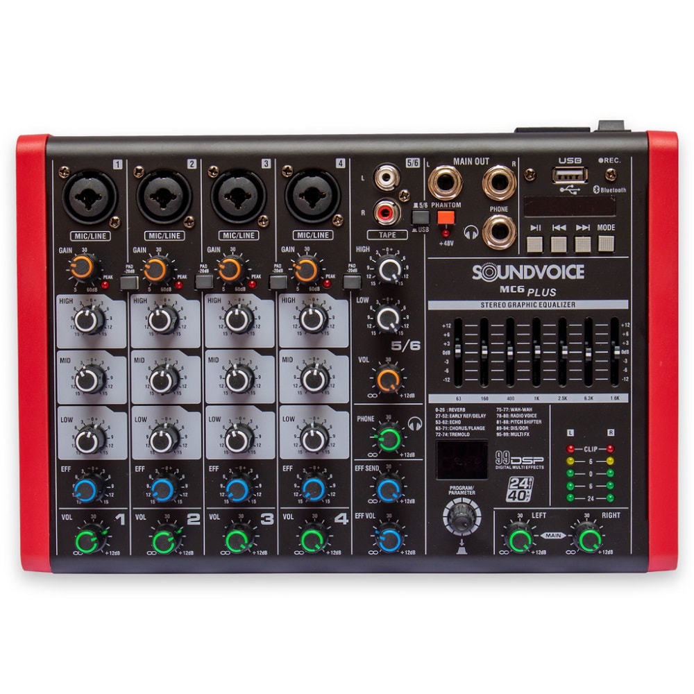 Mesa de Som Analógica K-Audio MP8.2 de 8 Canais c/ Efeitos, USB e