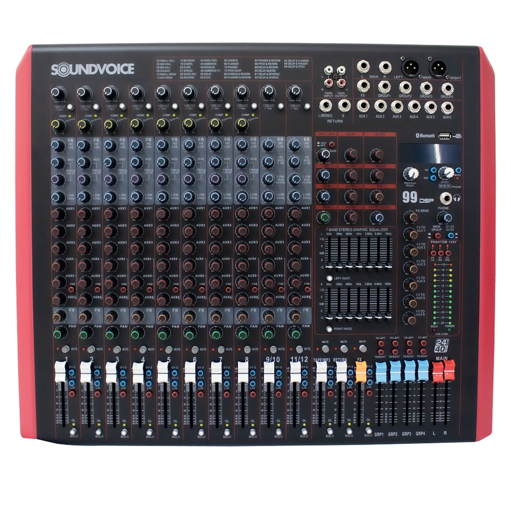 Mesa de Som Analógica Soundvoice MP126 De 12 Canais C/ Efeitos e Bluetooth