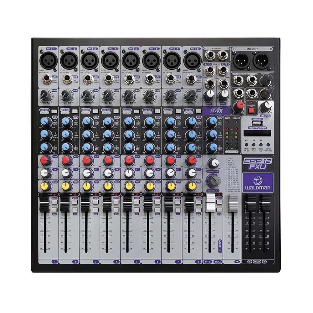 Mesa de Som Analógica Waldman CPP12FXU de 12 Canais + USB e