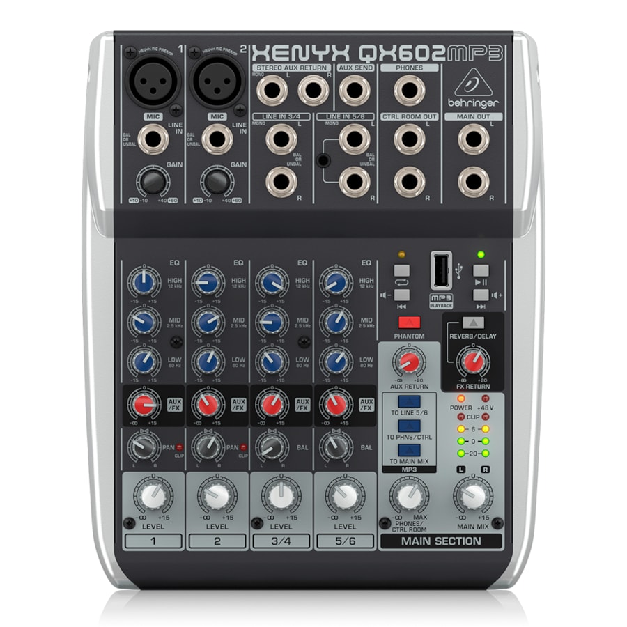 Mesa De Som Behringer Xenxy QX602MP3 Analógica De 6 Canais Mesa De Som Behringer Xenxy QX602MP3 Analógica De 6 Canais