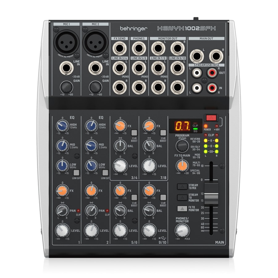 Mesa de Som Behringer Xenyx 1002SFX de 10 Canais com Efeitos e USB Interface Mesa de Som Behringer Xenyx 1002SFX de 10 Canais com Efeitos e USB Interface