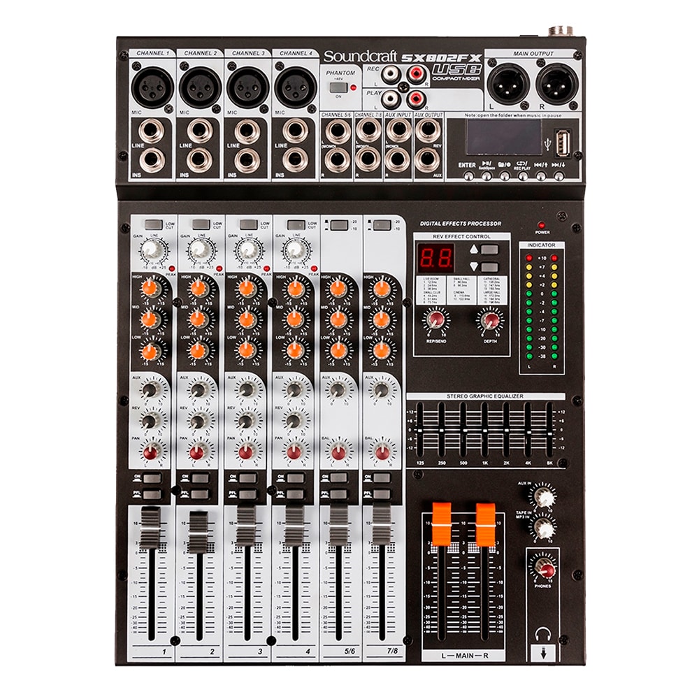 Mesa de Som Soundcraft SX802FX de 8 Canais Analógica