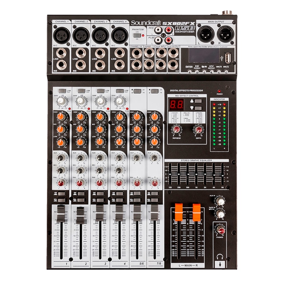 Mesa de Som Soundcraft SX802FX de 8 Canais Analógica Mesa de Som Soundcraft SX802FX de 8 Canais Analógica