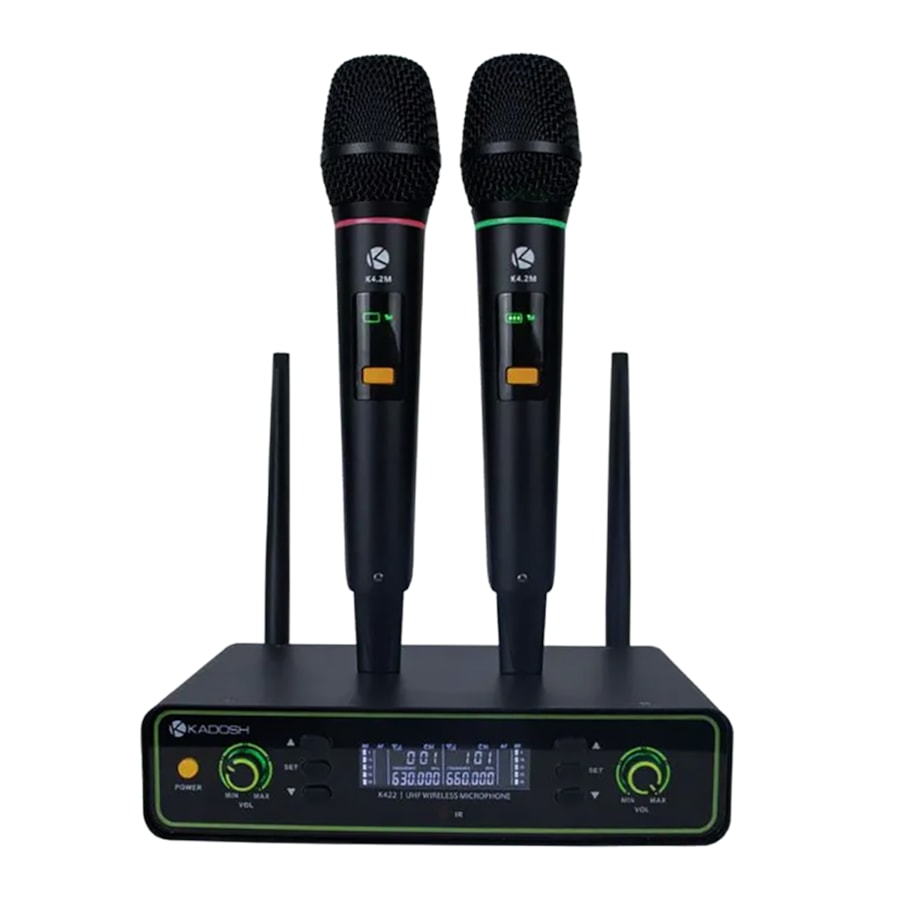 Microfone Duplo Sem Fio Kadosh K422M de Mão - Recarregável Microfone Duplo Sem Fio Kadosh K422M de Mão - Recarregável