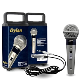 Microfone Dylan DLS-8 De Mão Com Fio Silver Microfone Dylan DLS-8 De Mão Com Fio Silver
