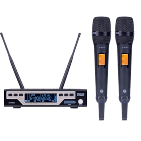 Microfone Dylan Sem Fio D-8000S Duplo De Mão  Microfone Dylan Sem Fio D-8000S Duplo De Mão