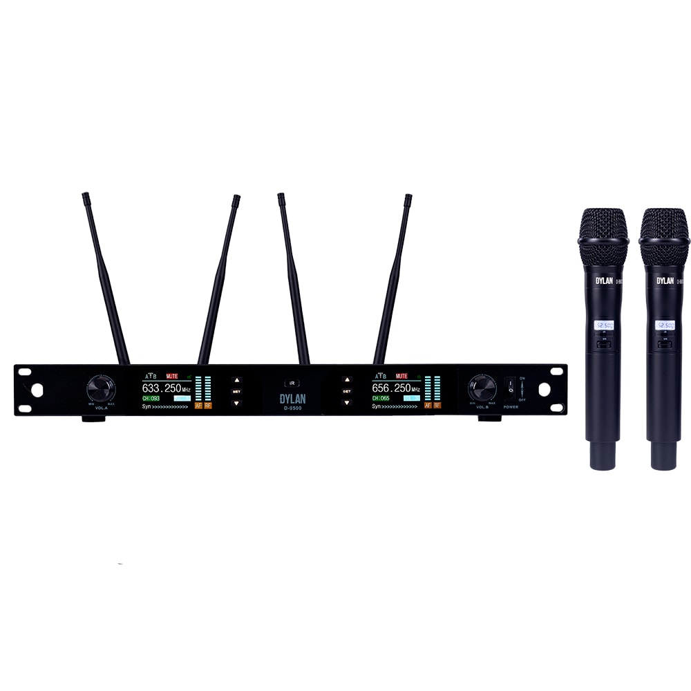 Microfone Dylan Sem Fio D-9500 Rack Duplo De Mão - Akustica Musical