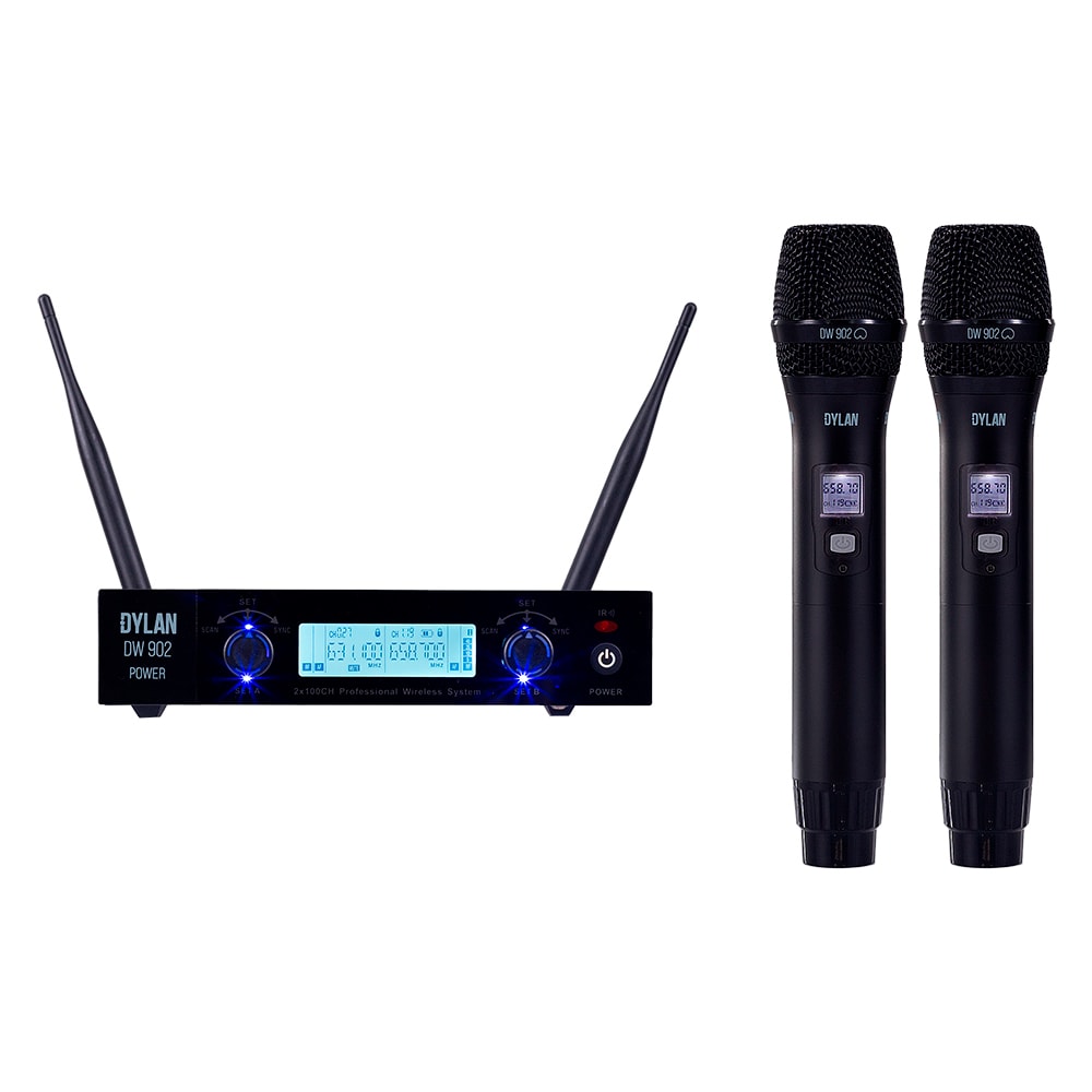 Microfone Dylan Sem Fio DW 902 Power Duplo De Mão Recarregável
