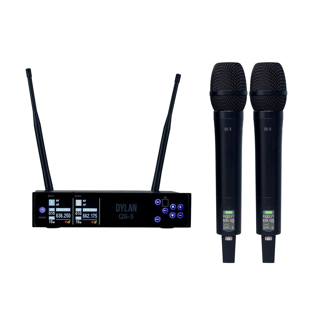 Microfone Dylan Sem Fio QS-5 Duplo Recarregável