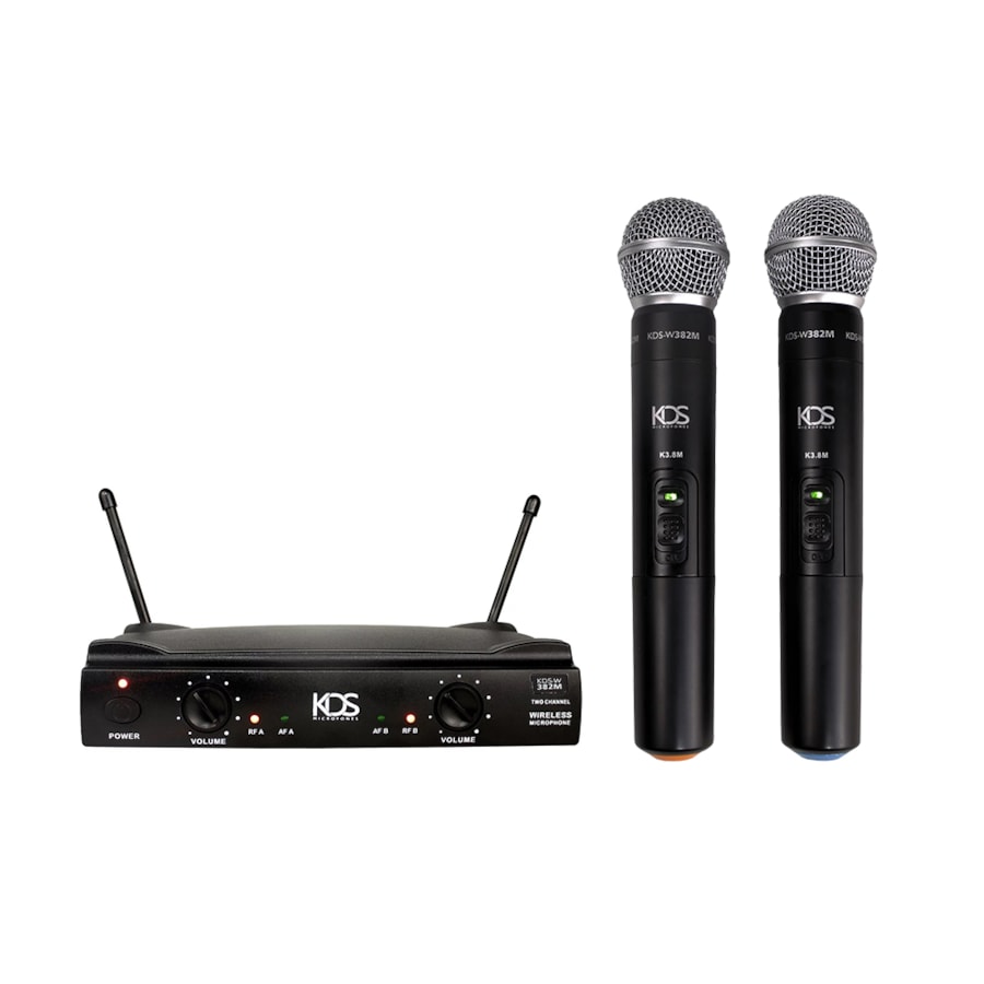 Microfone Kadosh KDSW 382M UHF Duplo de Mão Sem Fio  Microfone Kadosh KDSW 382M UHF Duplo de Mão Sem Fio