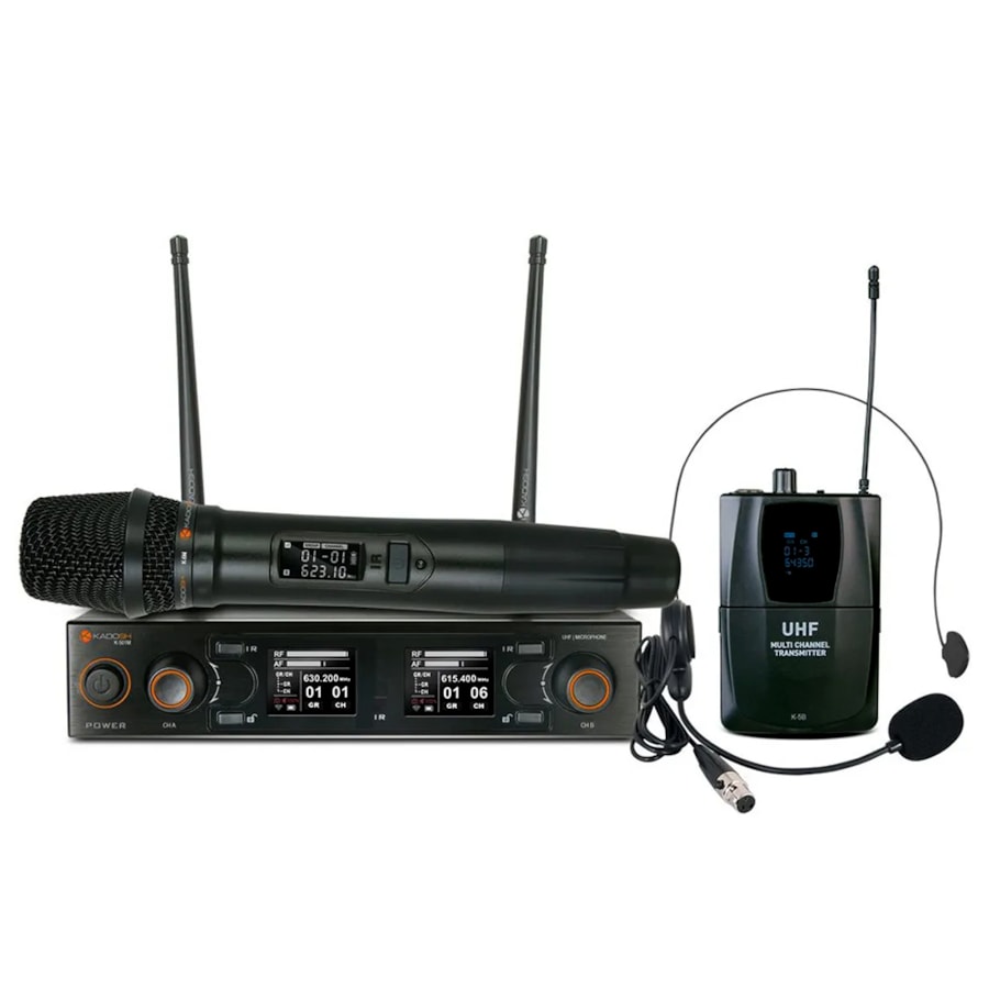 Microfone Kadosh Sem Fio K502C Headset/De Mão/Lapela UHF